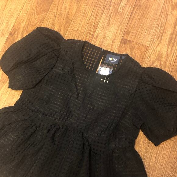 Maeve Puff Short Sleeve Babydoll Blouse in Black Size XS - Picture 5 of 13
